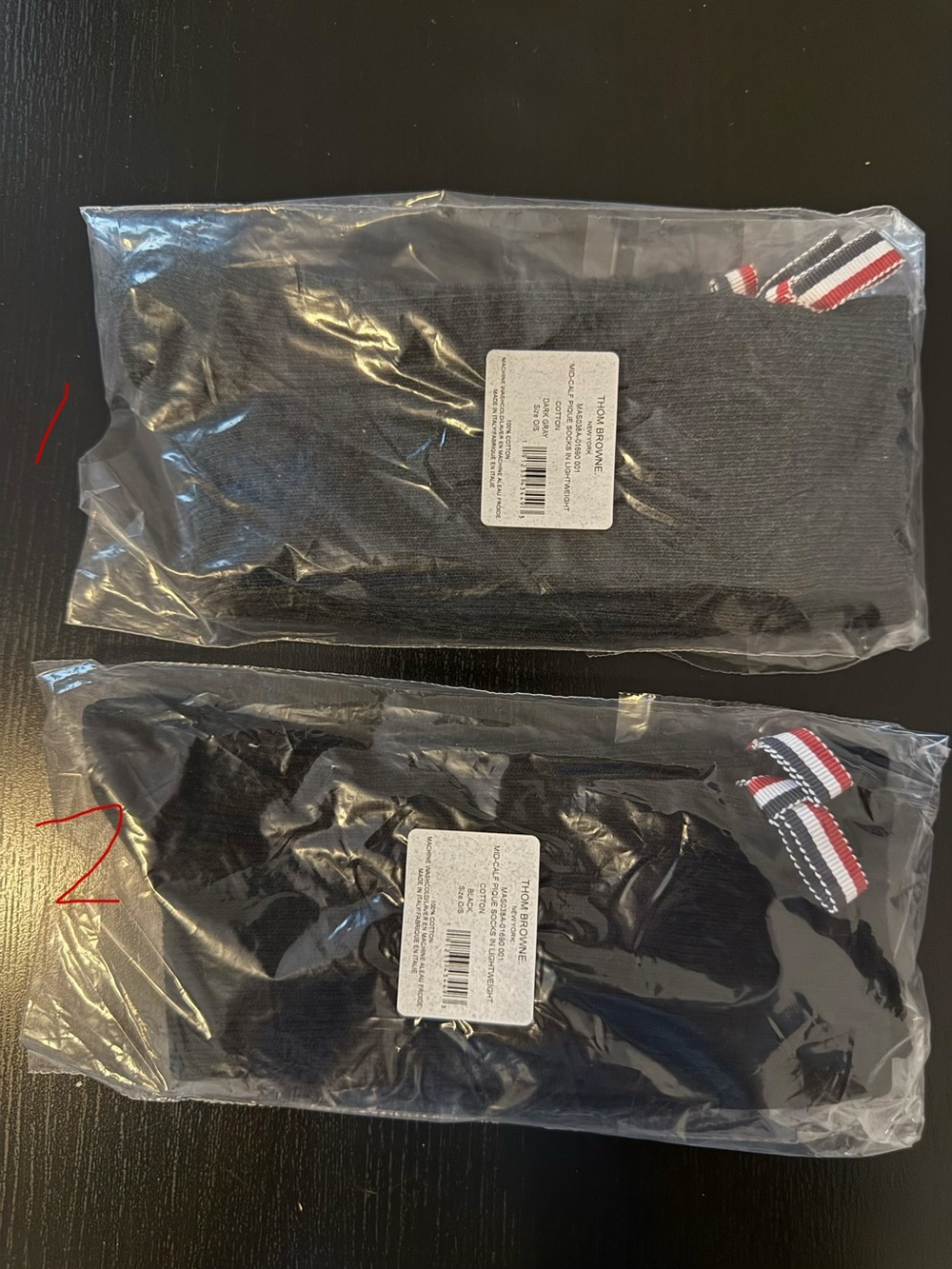 Thom Browne Black & Dark Gray Crew Socks with Signature Tricolor Tab